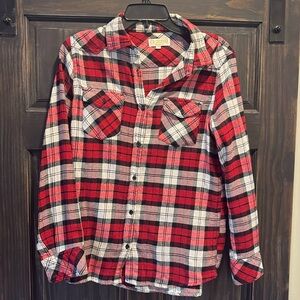 Red & black flannel button down top